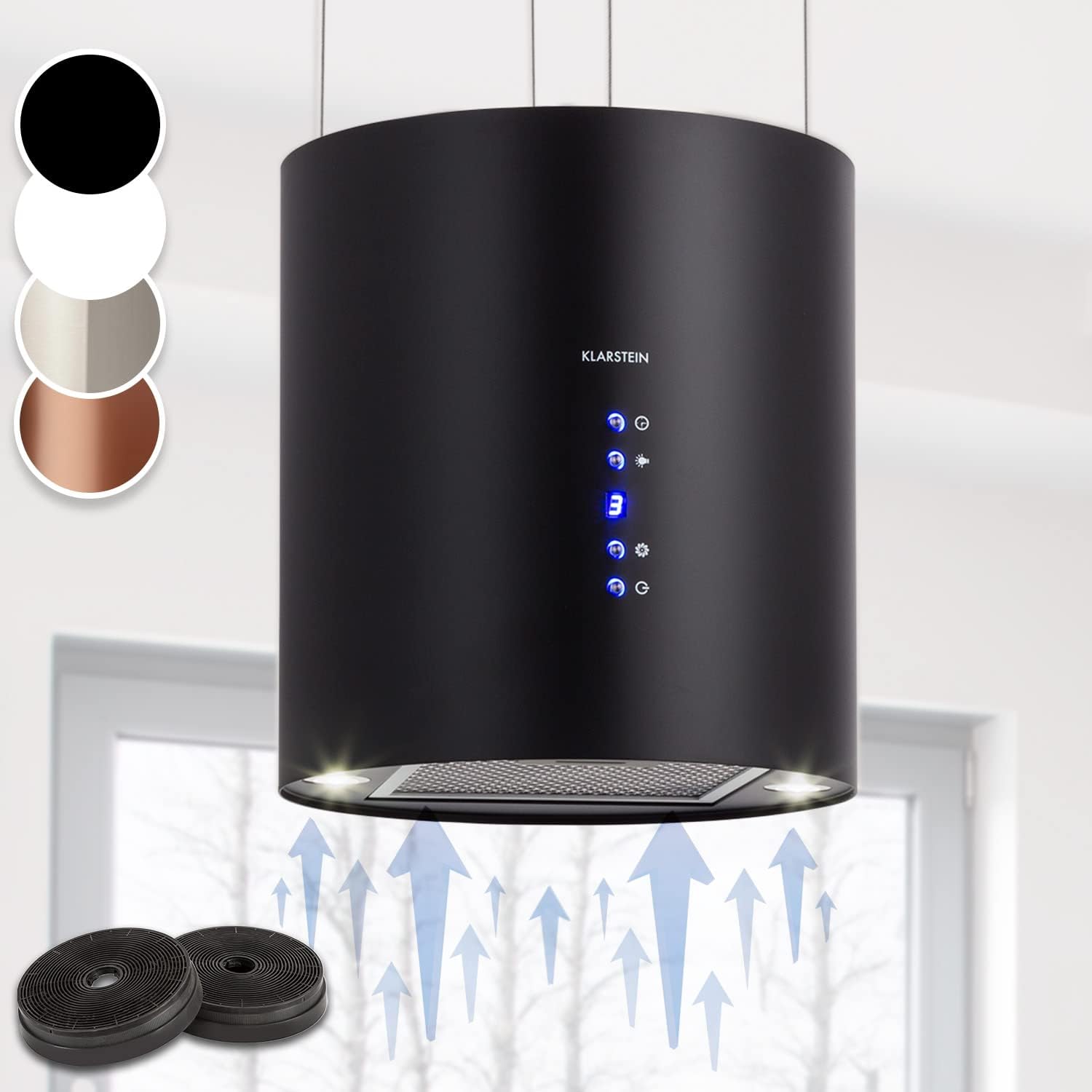 Klarstein Campana Isla Cocina, Extractor para Islas, Campana Isla Techo Flujo Aire 558m³/h, Campana Extractora Diseño Candelabro, Extractor Humos Cocina con Filtros de Carbón Activo
