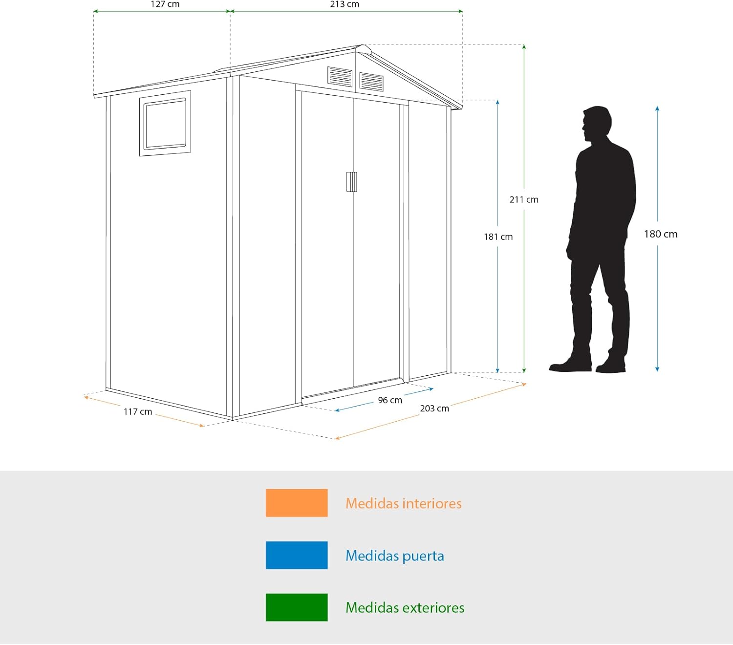 Gardiun Metallgerätehaus Surrey 2,71 m² Außen 213x127x211 cm aus Stahl mit Seitenfenster und Holzmaserungs-Effekt