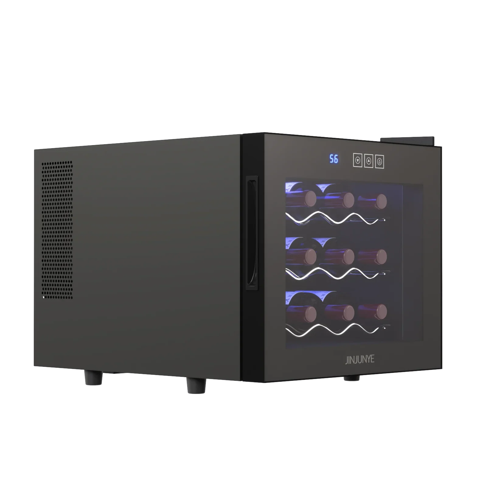 2025 Nevera para vino JINJUNYE, enfriador compacto para 12 botellas, mini bodega de mostrador con control de temperatura, nevera para vino independiente con puerta de vidrio para el hogar, oficina, bar, regalo para hombres