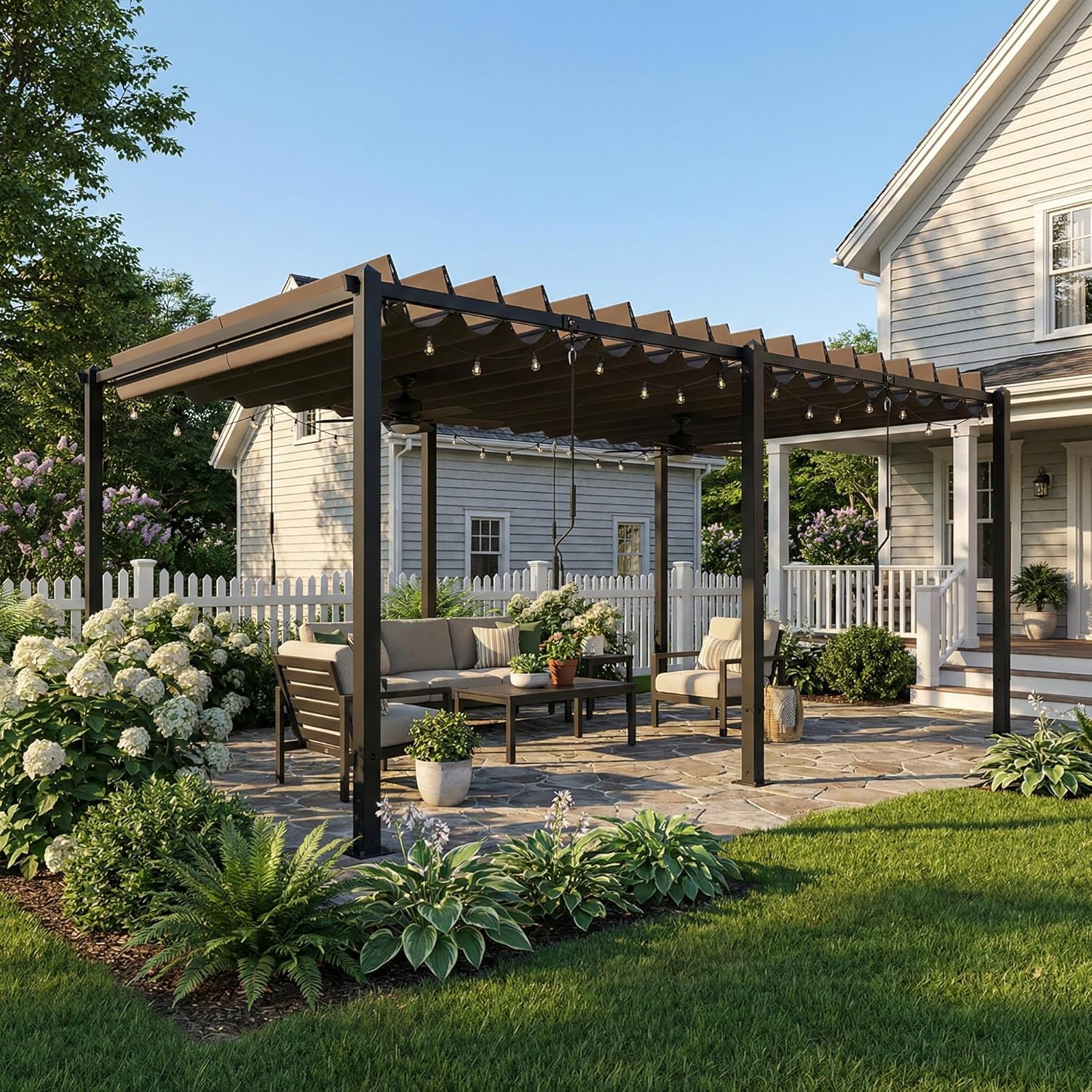 Outsunny Pérgola de Jardín 3x5,7 m, Cenador de Jardín con Techo de Lamas Ajustable a 90°, Manivela, Estructura de Aluminio, Protección UPF50+, Pabellón para Exterior, Patio, Terraza, Gris Oscuro