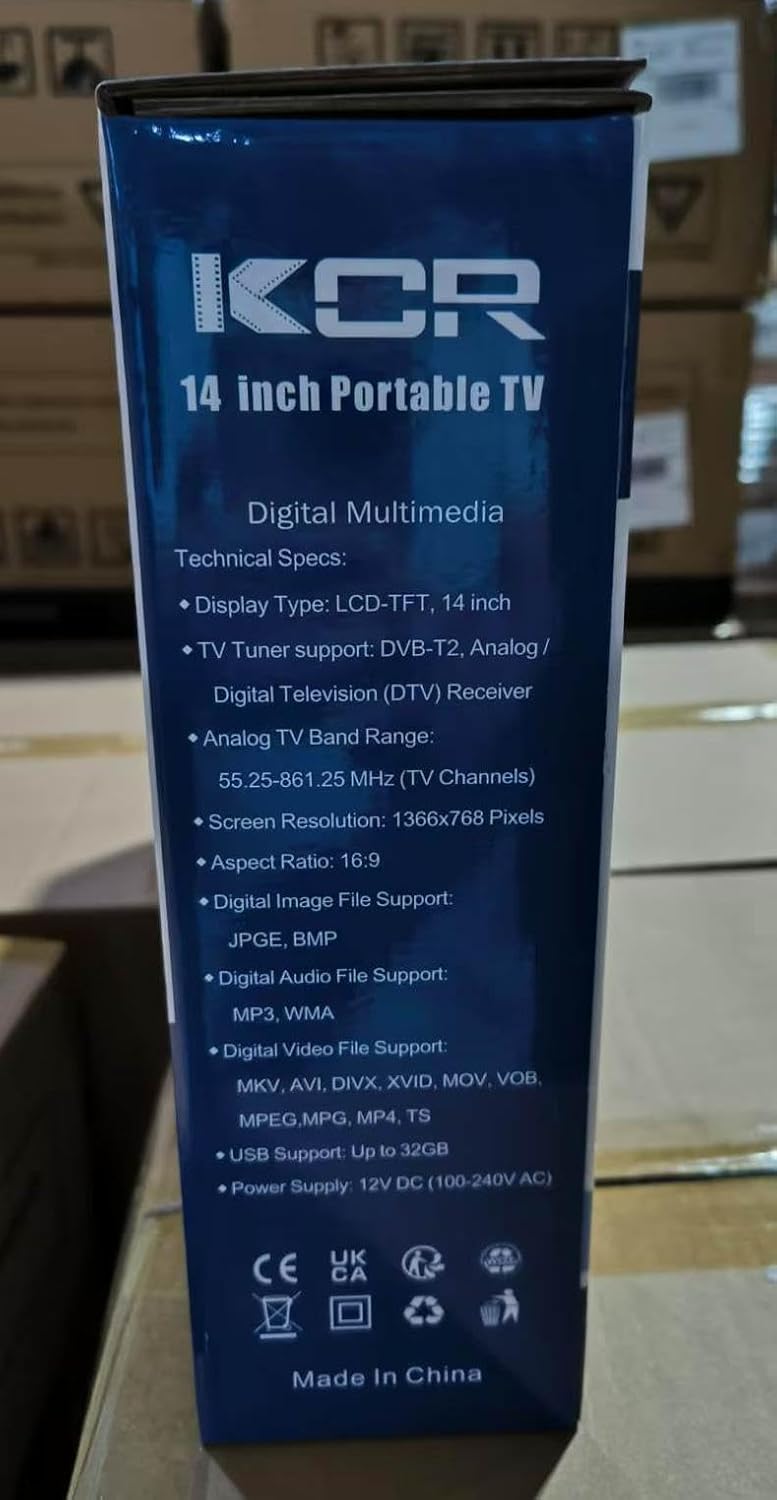 KCR Televisión, TV de 12 V con sintonizador digital DVB-T2, HDMI, USB, control remoto, portátil para dormitorio, cocina, caravana, 14 pulgadas, color negro