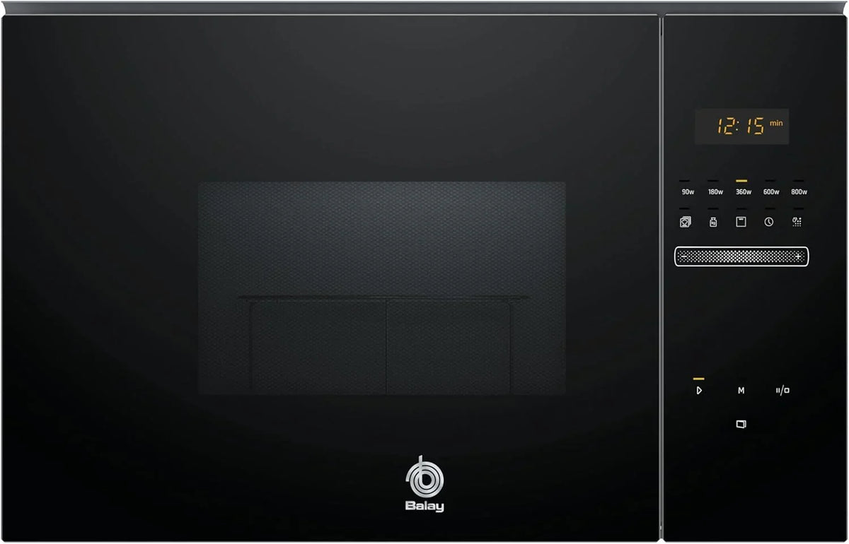 Balay 3CG5172N2 - Microwave, Electronic, Frameless Built-in, 38 cm, 20 l, 5 F, Aqualisis, Left Side Ap, 8 Recipes, Turntable 10", With Grill, Black Glass