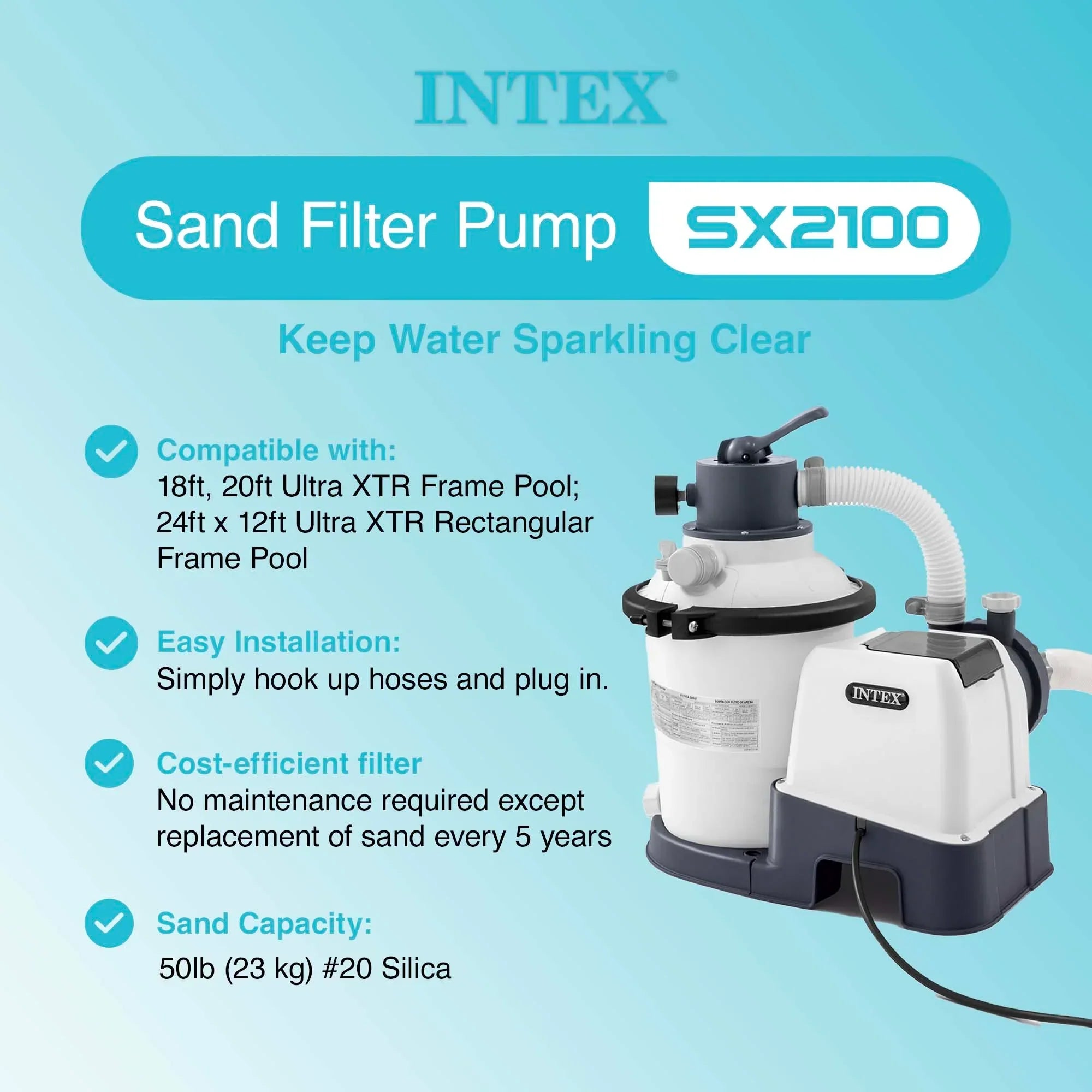 2025 Intex 2100 GPH Sandfilterpumpe für Aufstellpools mit automatischem Poolsauger
