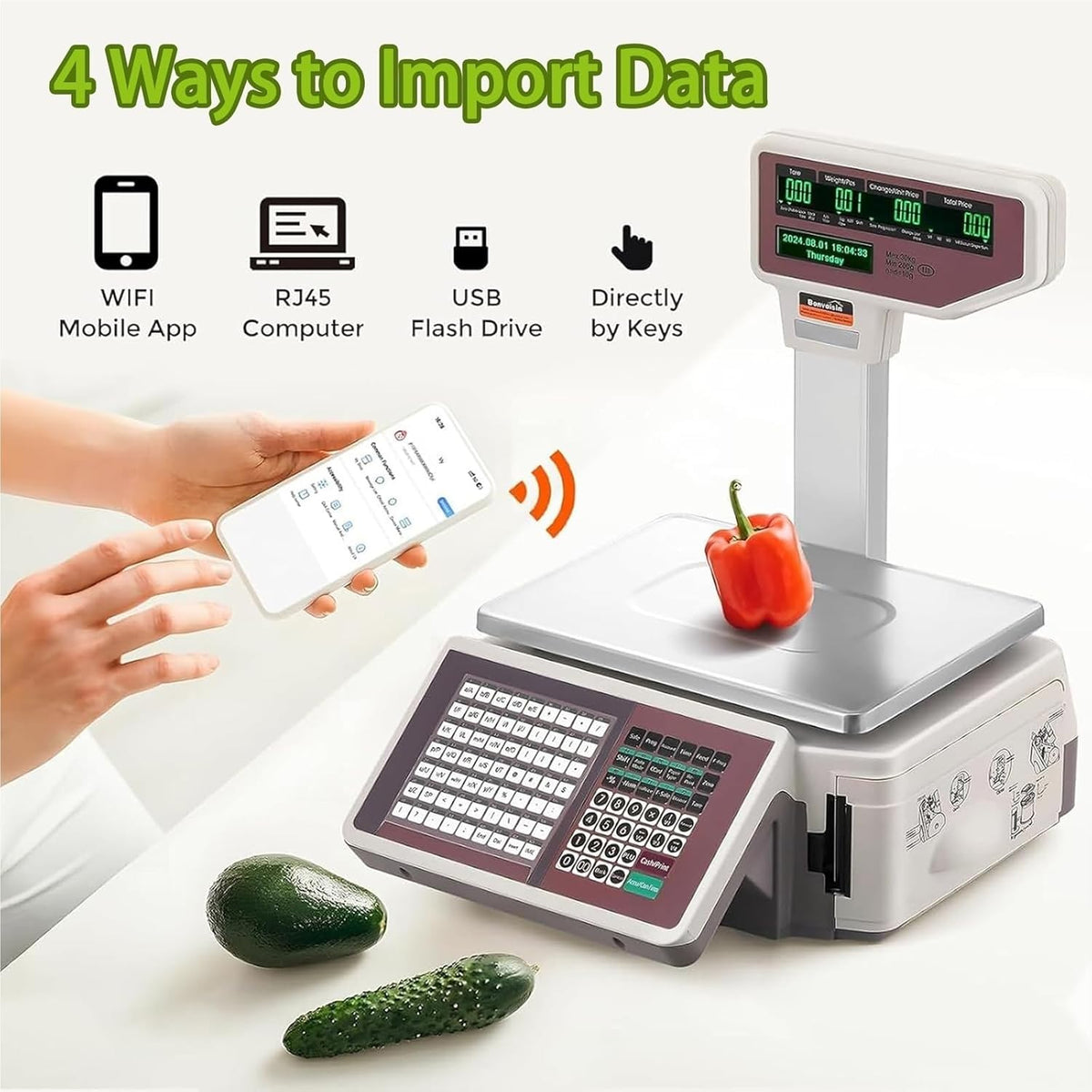 Bascula Comercial Con Ticket, Báscula Digital Comercial Con Impresora De Etiquetas Para La Industria Minorista Y Alimentaria, Balanza Digital Profesional Para Hostelería, Bollería, Frutería