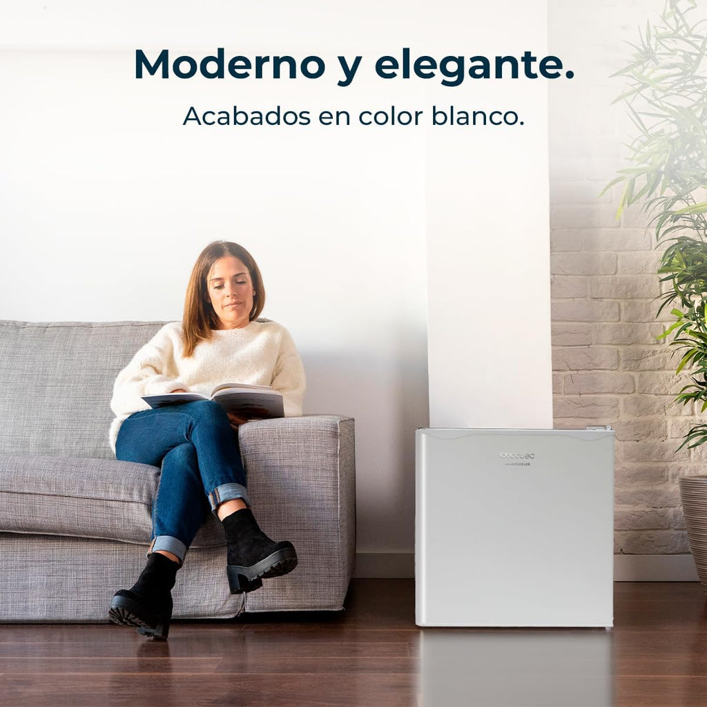 Cecotec Nevera Pequeña Frigorífico Mini Minibar 46L GrandCooler 20000 SilentCompress White E. Altura 48,7cm, 48 cm de Ancho, Bajo Consumo, Puerta Reversible, Funcionamiento Cíclico, Blanco