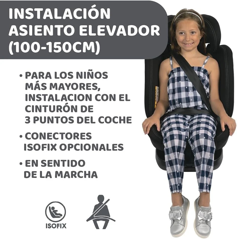 Chicco Unico EVO I'Size Classic, Silla de Coche ISOFIX para Bebés y Niños de 40 a 150 cm, Grupo 0123 Desde Recién Nacido hasta 12 Años, Giratoria 360º, Reductor, Ajustable y Protección Lateral, Negra