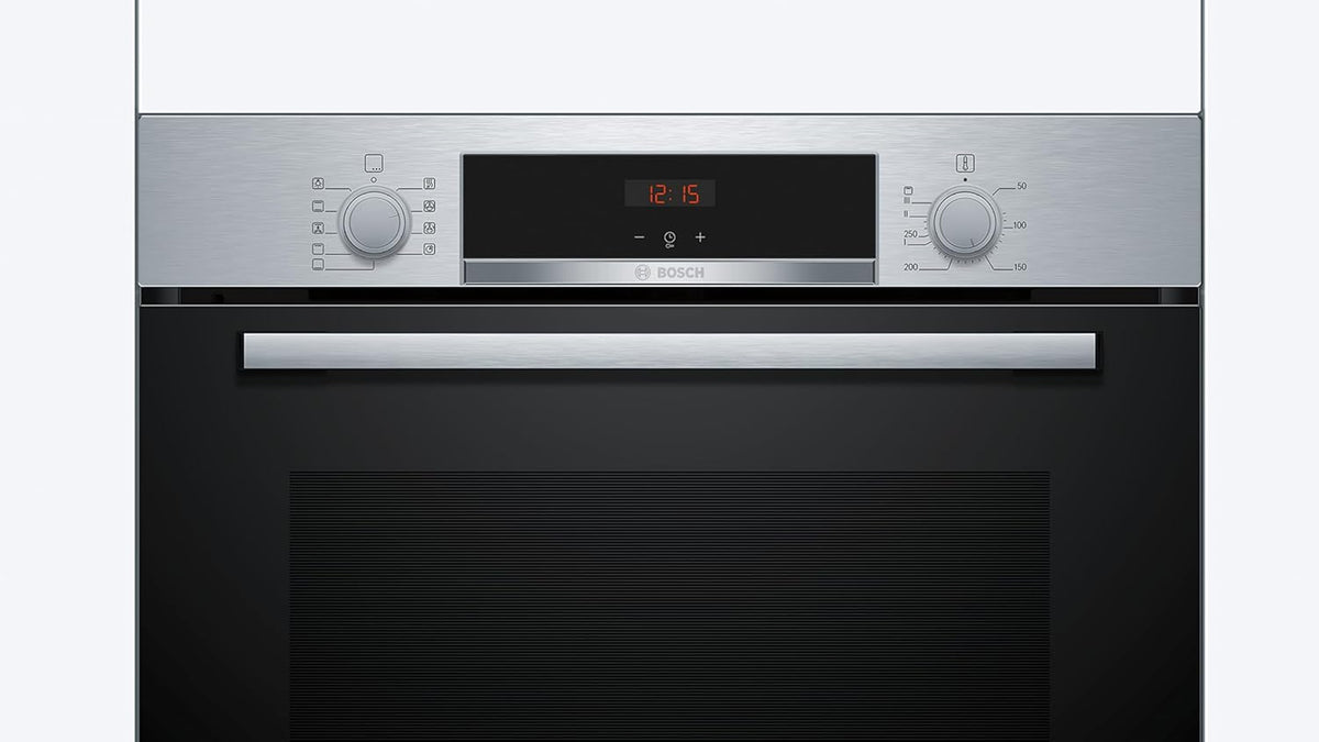 Bosch - Horno Multifunción, Serie 4, 60 cm. de ancho, Asistente de limpieza con agua, 3D Hotair, Acero, HBA514ES3