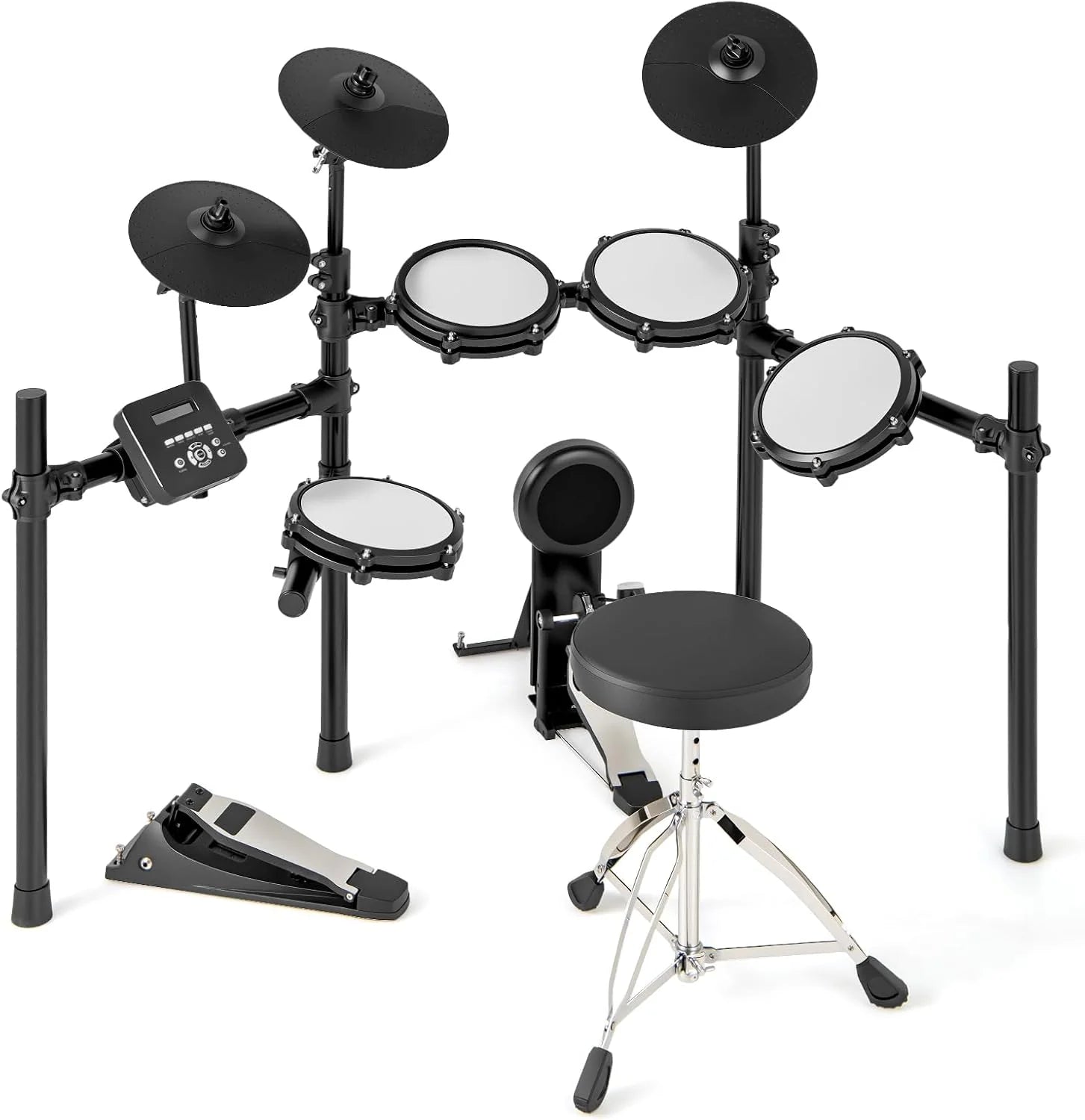COSTWAY Batería Eléctrica, Kit de Batería Plegable con Pads de Malla Silenciosos, Platillo, 225 Sonidos y 30 Demos, Metrónomo y USB Midi, Bombo, 2 Baquetas, Taburete Ajustable, para Adultos y Niños