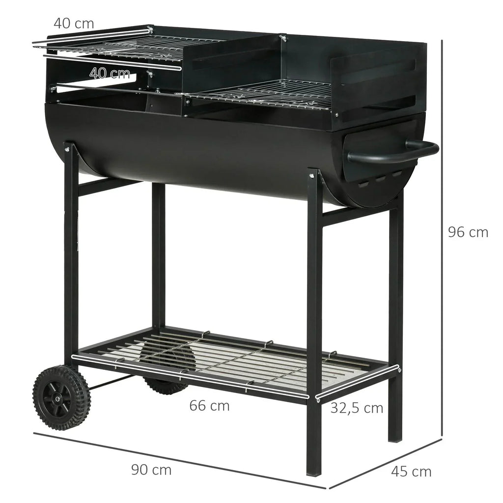 Barbacoa De Carbón De Metal 90x45x96 Cm-outsunny. Negro