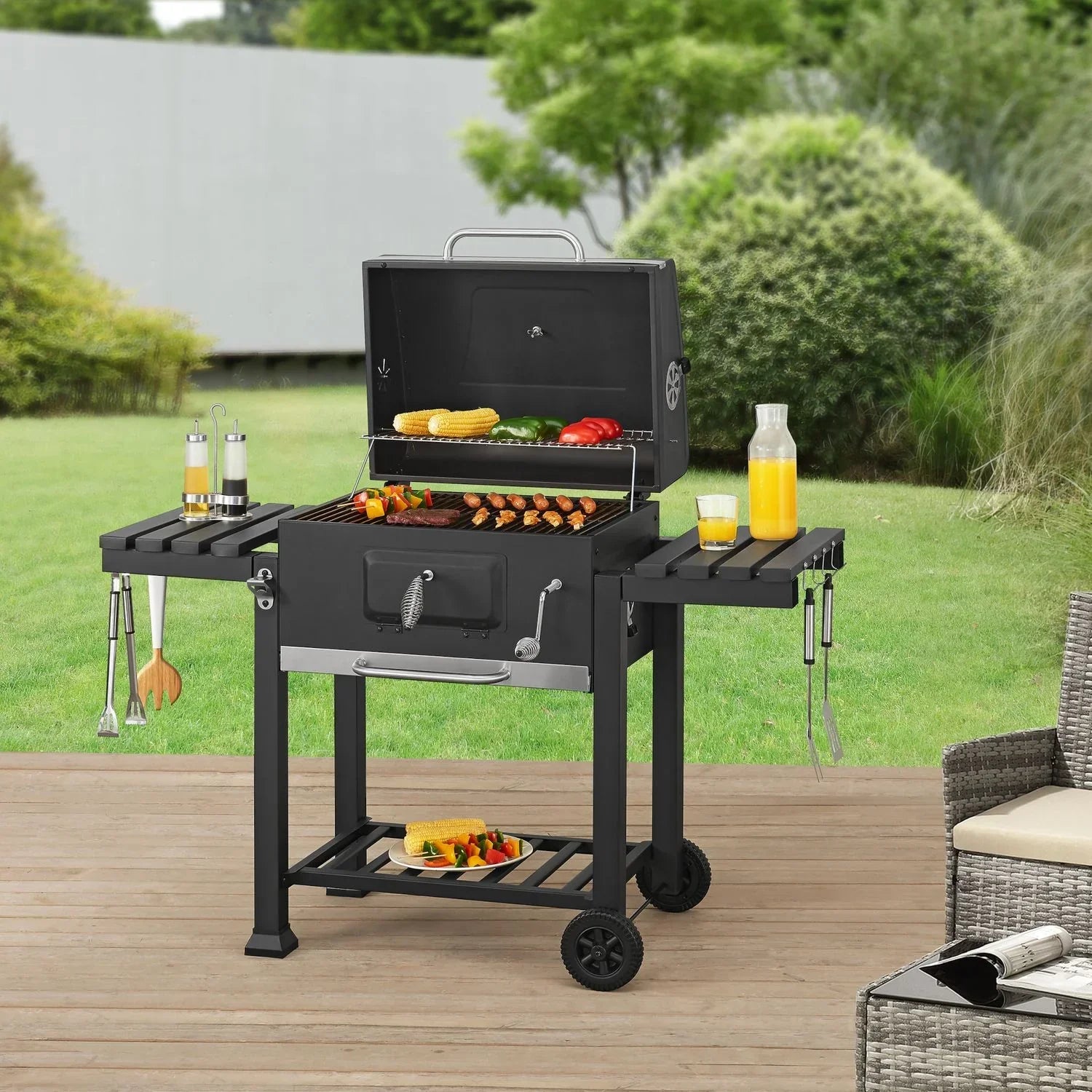 Barbacoa De Carbón Arnad Con 2 Estantes Acero 105x135x48cm - Negro [casa.pro]