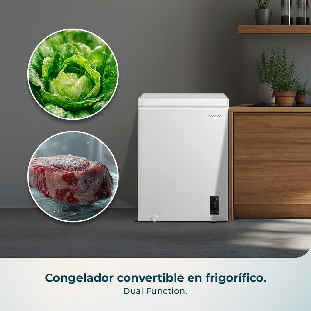 Cecotec Gefriertruhe 143L Bolero CoolMarket Chest 143P Weiß E. Korb mit Griffen, Elektronische LED-Steuerung, UltraContact D-Cool, Dual Function, ZeroG-Tür (80º-30º), Fast Freezing, Kompakt