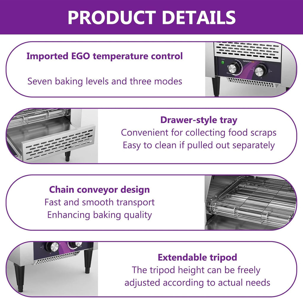 Kommerzieller Toaster, 150/300/450 Toastscheiben pro Stunde, mit Heizkettenförderung, robust, für kleine Theken