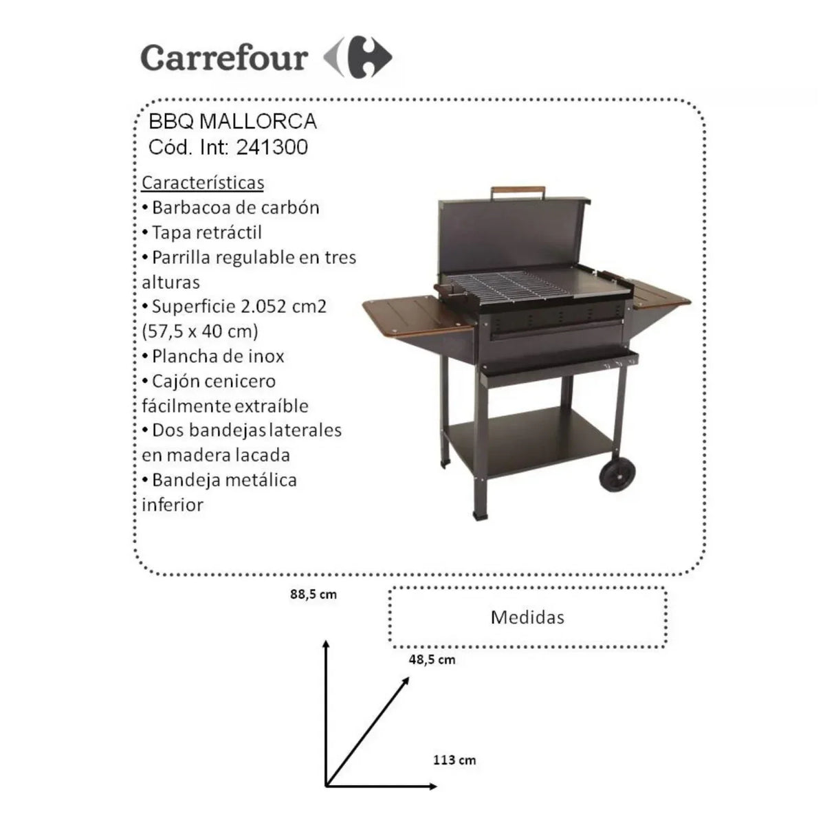 Barbacoa Mallorca Carbón/Leña Parrila 48,5x57,5 cm