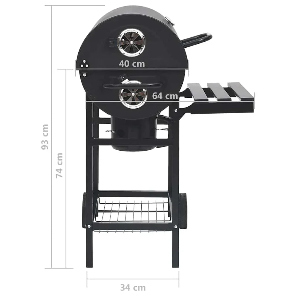 2026 Barbacoa con ruedas y estantes, negra, acero, 115 x 85 x 95 cm, barbacoa exterior