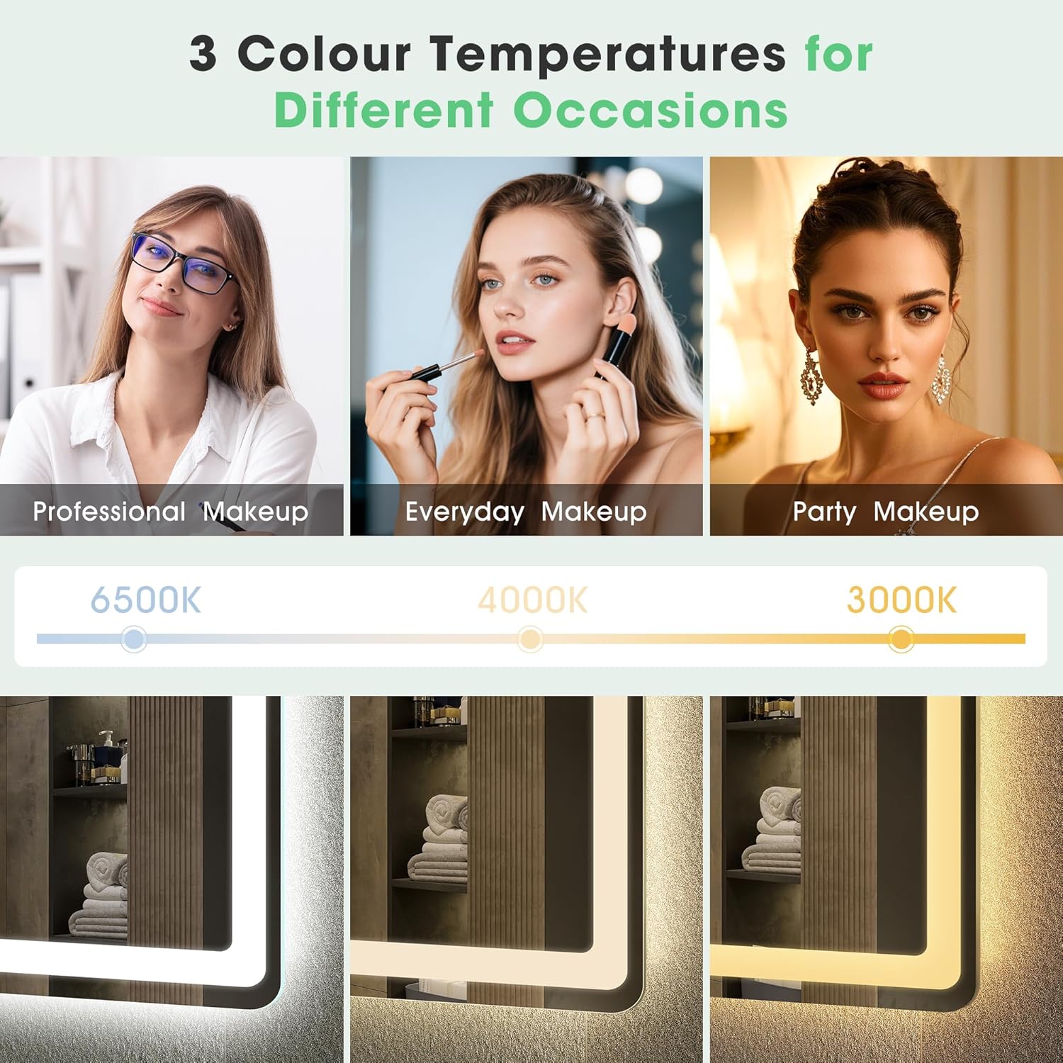 S'bagno Badezimmerspiegel mit Beleuchtung 120x70cm, LED-Badezimmerspiegel Bluetooth mit Antibeschlagfunktion, 3000K/4000K/6500K, dimmbar, Memory-Funktion, HD-Hartglas, IP44-LED-Badezimmerspiegel, Horizontal/Vertikal