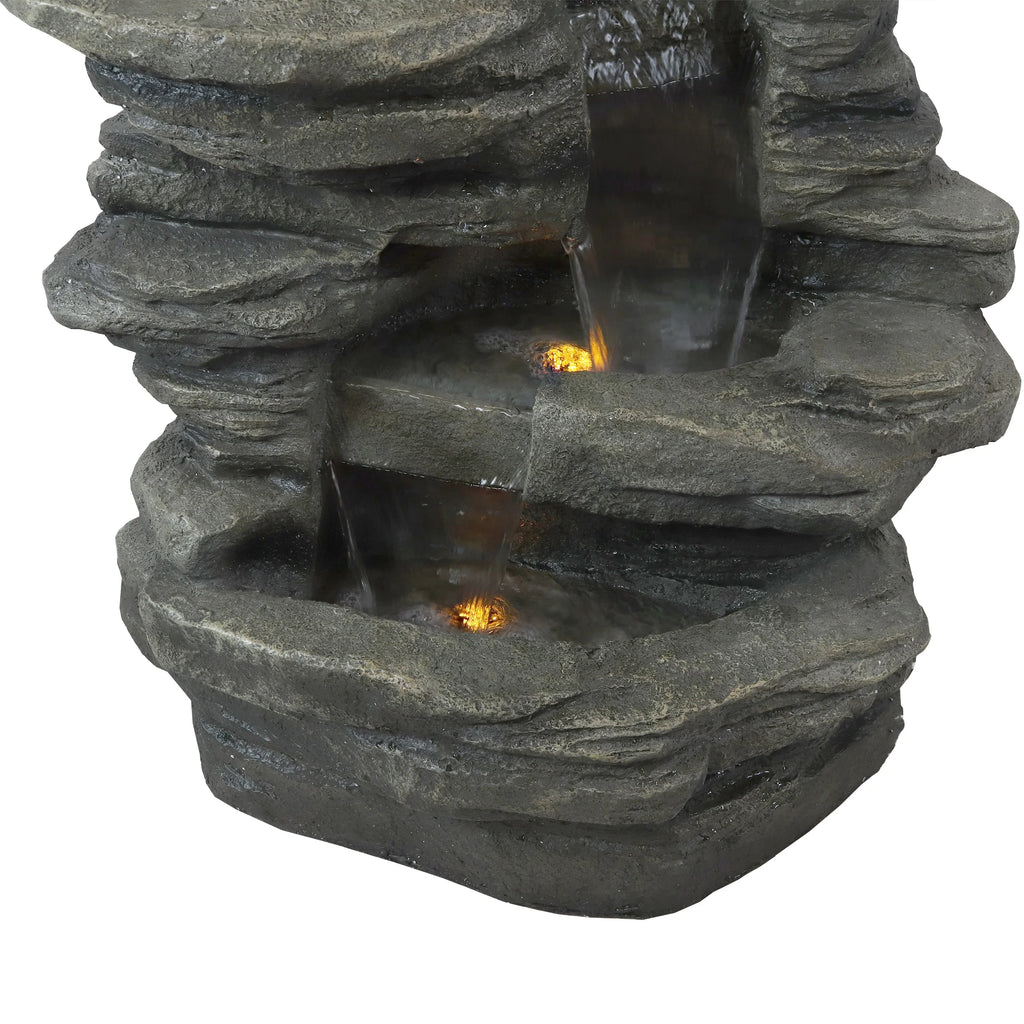 2025 Fuente de cascada de roca apilada Sunnydaze para exteriores con luces LED - 38 pulgadas