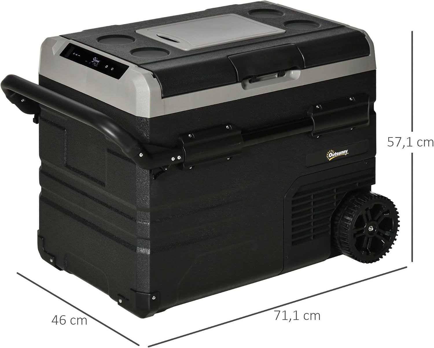 Outsunny Nevera Compresor Portátil 60L Nevera Portátil Eléctrica para Coche Congelador CC 12V/24V hasta -20℃ con Pantalla LED Táctil Asa Retráctil Ruedas para Camping Viajes 71,1x46x57,1 cm Negro