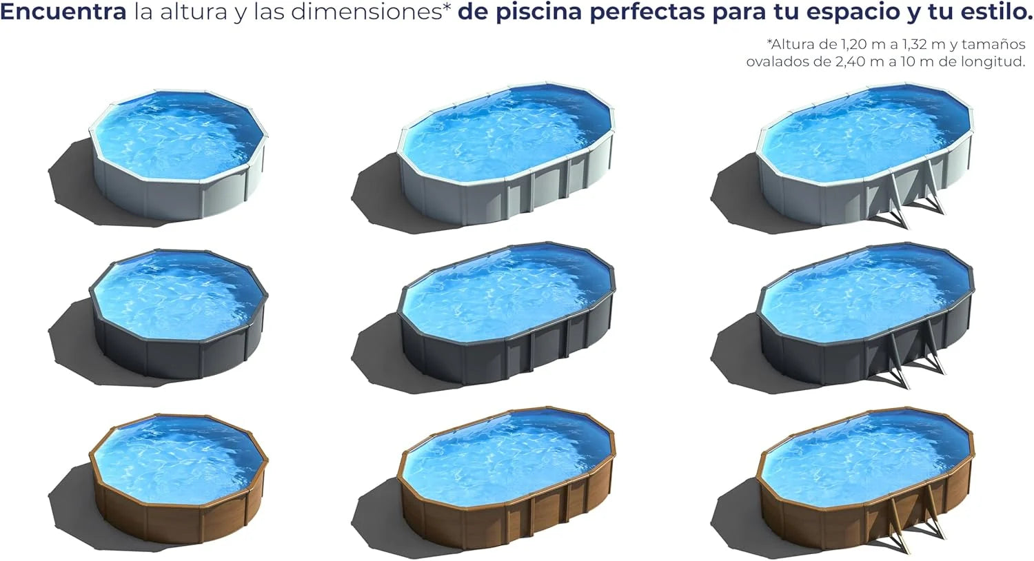 Piscina de Acero Elevada,Redonda con Aspecto Acero Blanco. Piscinas Desmontables para Jardín 350 x 120 cm - Piscina Gre KIT350ECO Fidji.