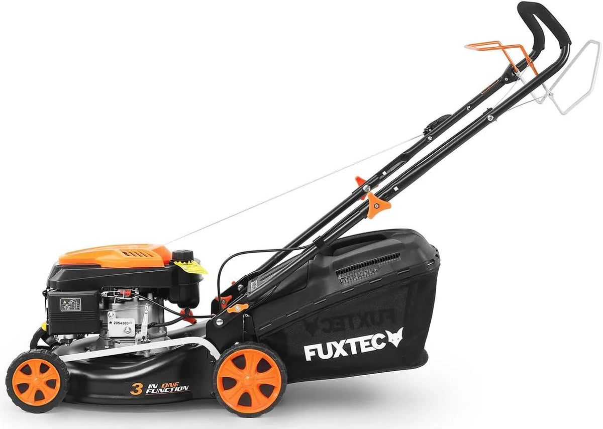 Cortacésped de Gasolina FUXTEC FX-RM4646ECO 46cm de Anchura de Corte - Potente Motor de Gasolina de 146cc Easy Clean 3en1 2,6KW Mulching recogedor de Hierba 50L