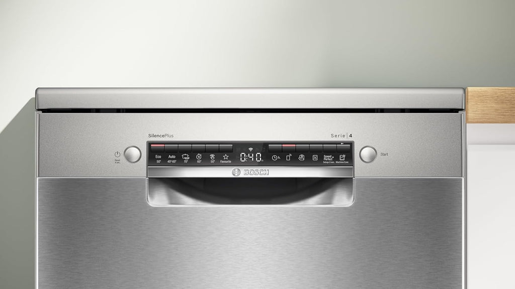 Bosch - Lavavajillas Libre Instalación, 60 cm, Serie 4, Home Connect, Motor EcoSilence, Acero, SMS4EMI06E