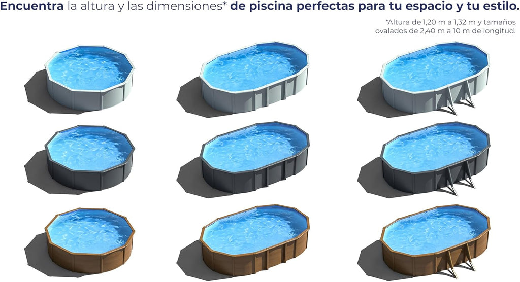 Piscina de Acero Elevada,Ovalada con Aspecto Madera. Piscinas Desmontables para Jardín. 730 x 375 x 120 cm - Piscina Gre KIT730W Pacific.