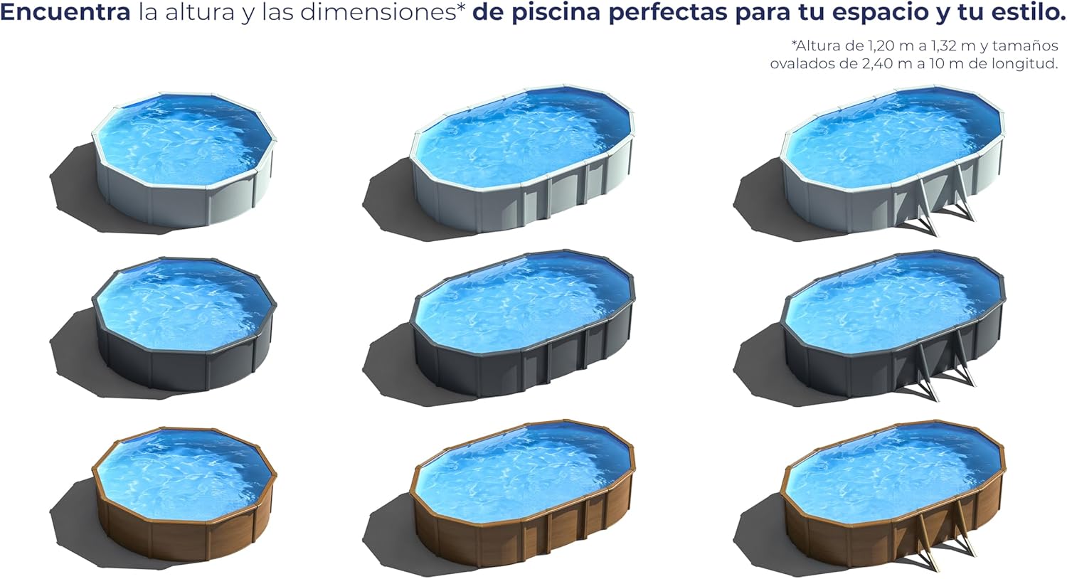 Piscina de Acero Elevada,Ovalada con Aspecto Madera. Piscinas Desmontables para Jardín. 730 x 375 x 120 cm - Piscina Gre KIT730W Pacific.