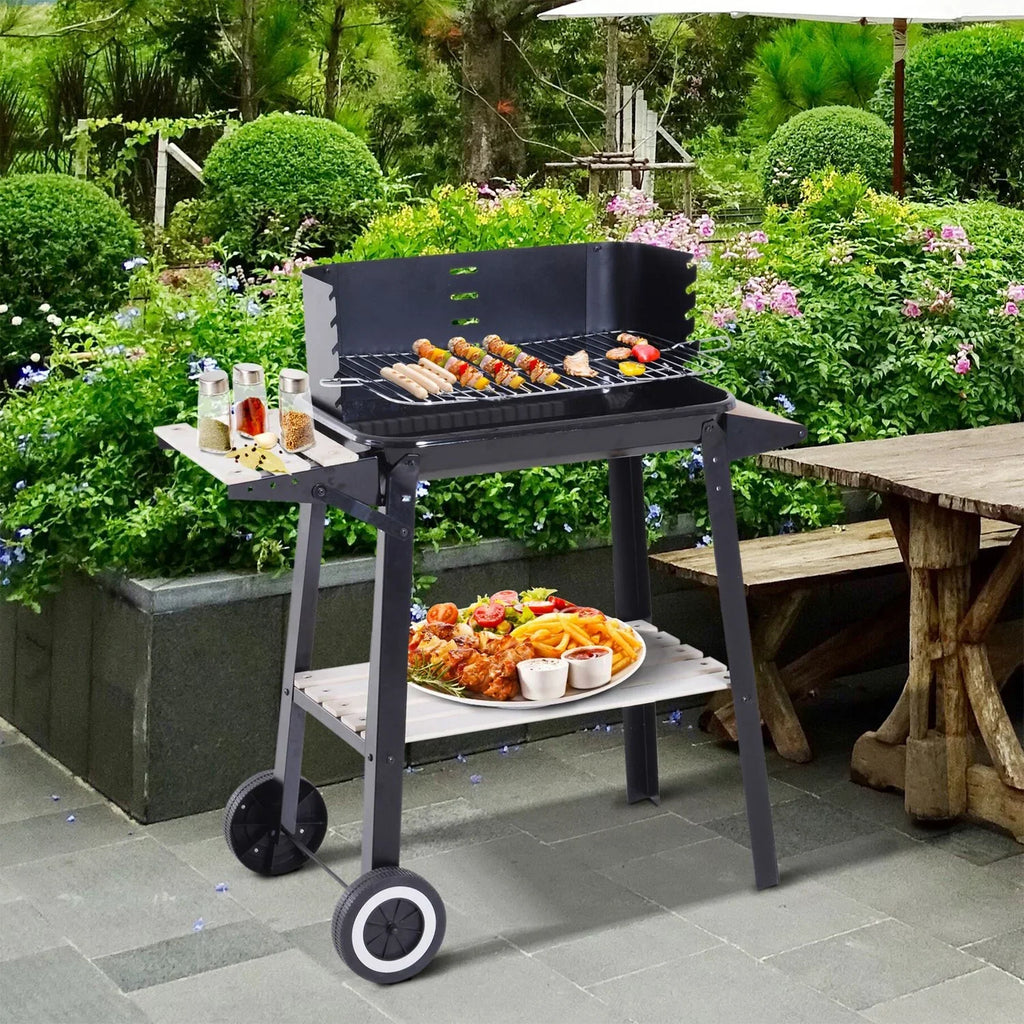 Holzkohlegrill mit Rädern und Ablage Outsunny 83x37x87cm Schwarz