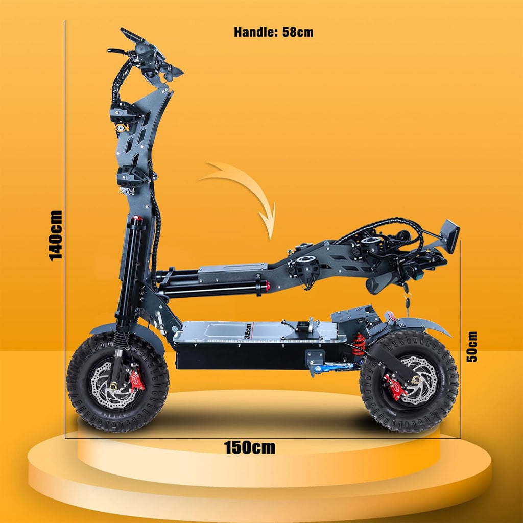 HWWH Patinete Electrico Potente Plegable Scooter Eléctrico Todoterreno Adultos 13 Pulgadas 3 Velocidades Dual Drive Batería de Litio de 72V / 50Ah Duración Máxima de la Batería 120 km