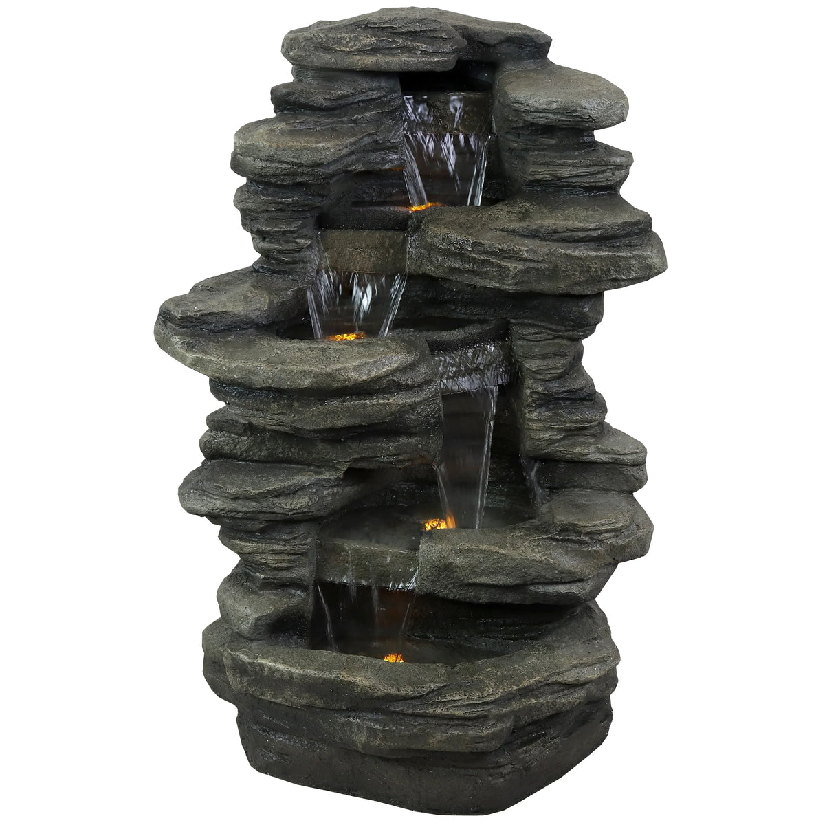 2025 Fuente de cascada de roca apilada Sunnydaze para exteriores con luces LED - 38 pulgadas