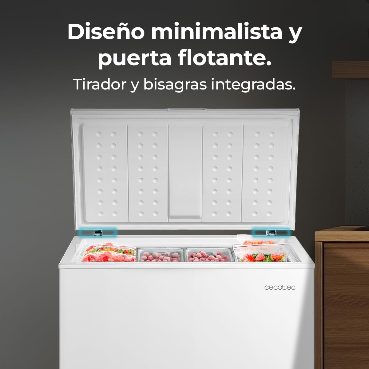 Cecotec Gefriertruhe 198L Bolero CoolMarket Chest 198P White E. Korb mit Griffen, Elektronische LED-Steuerung, UltraContact D-Cool, Dual Function, ZeroG Tür (80º-30º), Fast Freezing, Kompakt