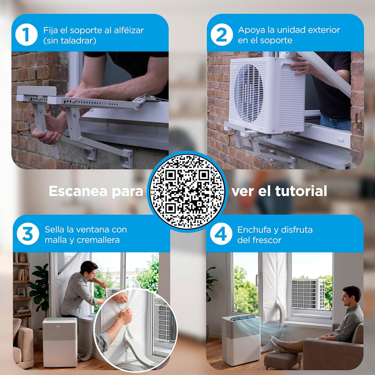Midea Portasplit Aire Acondicionado Portatil 4 en 1 | 3000 frigorías / 12000 BTU | Pinguino Split de Bajo Consumo con modo Silence | Deshumidificador, Calefactor, Ventilador y Climatizador hasta 45 m2
