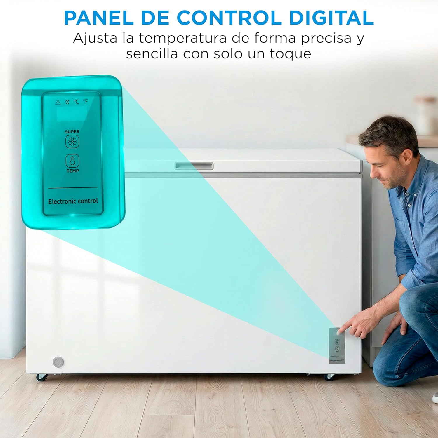 MIDEA Arcon Congelador Pequeño de 418L | Congelador Horizontal Convertible a Frigorífico con Motor Inverter, Control Electrónico de Temperatura, Cestas con Asa | Arcón Silencioso 41 db Bajo Consumo