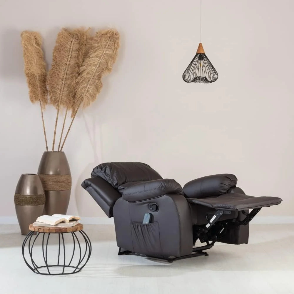 Don Descanso - Sillón Masaje Relax Calor Trevi Negro Reclinable 160º con 8 Motores Silenciosos, Calor Lumbar, Sist. Masaje 4 Zonas y Acabado en PU Anti-Cuarteo [Incluye Mando]. Ideal Gente Mayor