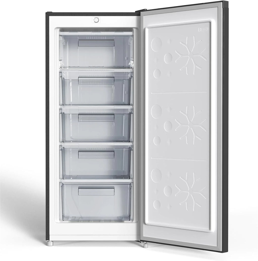 CHiQ Standgefrierschrank, 145L Fassungsvermögen, Schnellgefrieren, einstellbarer Thermostat, leise, reversible Tür, Schwarz, Energieklasse E