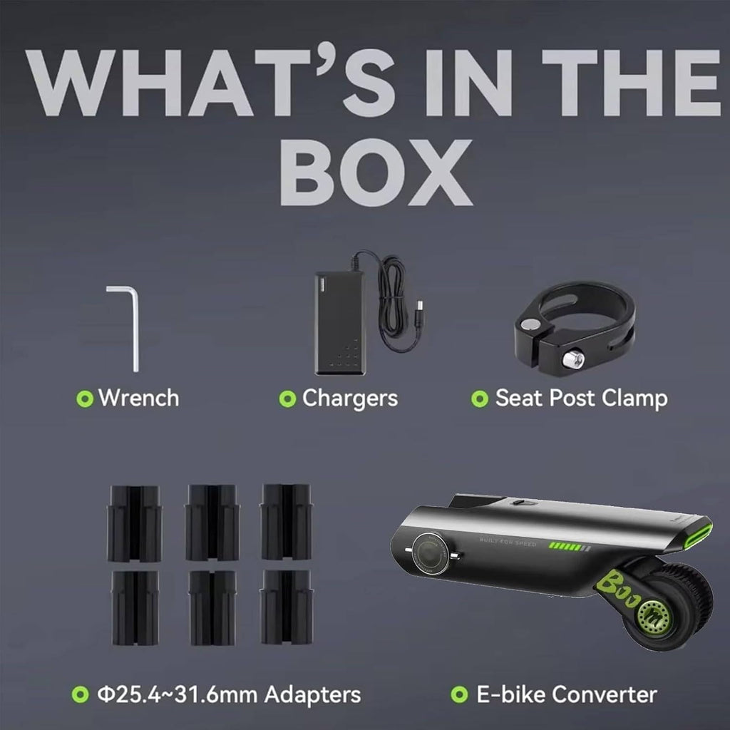 Kit ConversióN Bicicleta EléCtrica + Adaptador Tija SillíN 6 Velocidades, MáX. 15,5 Mph, 2 Kg Ligero De Transportar + Control De AplicacióN, Bueno Para Bicicletas MontañA Y Carretera
