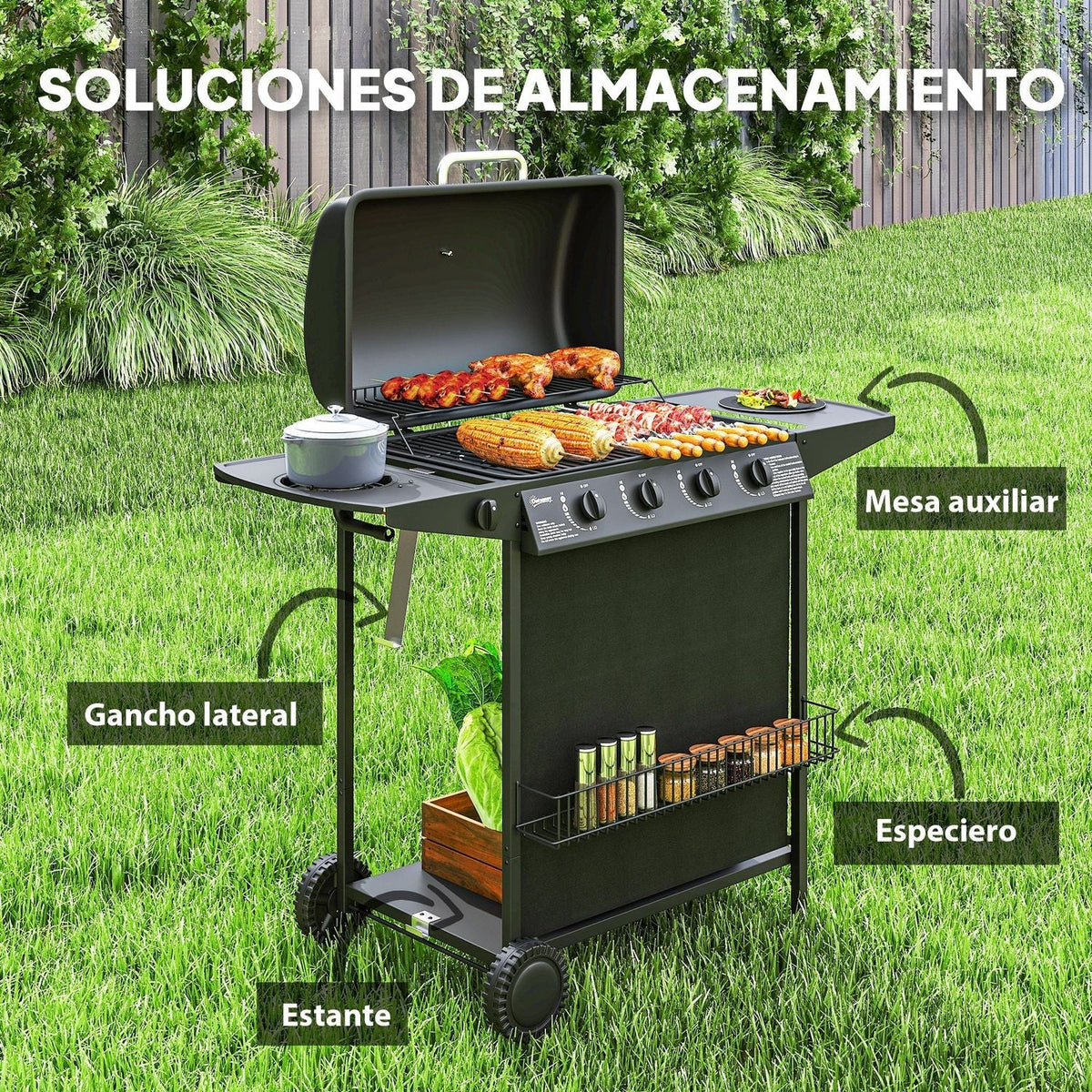 Barbacoa De Gas De Acero Abs 121x54x97 Cm-outsunny. Negro