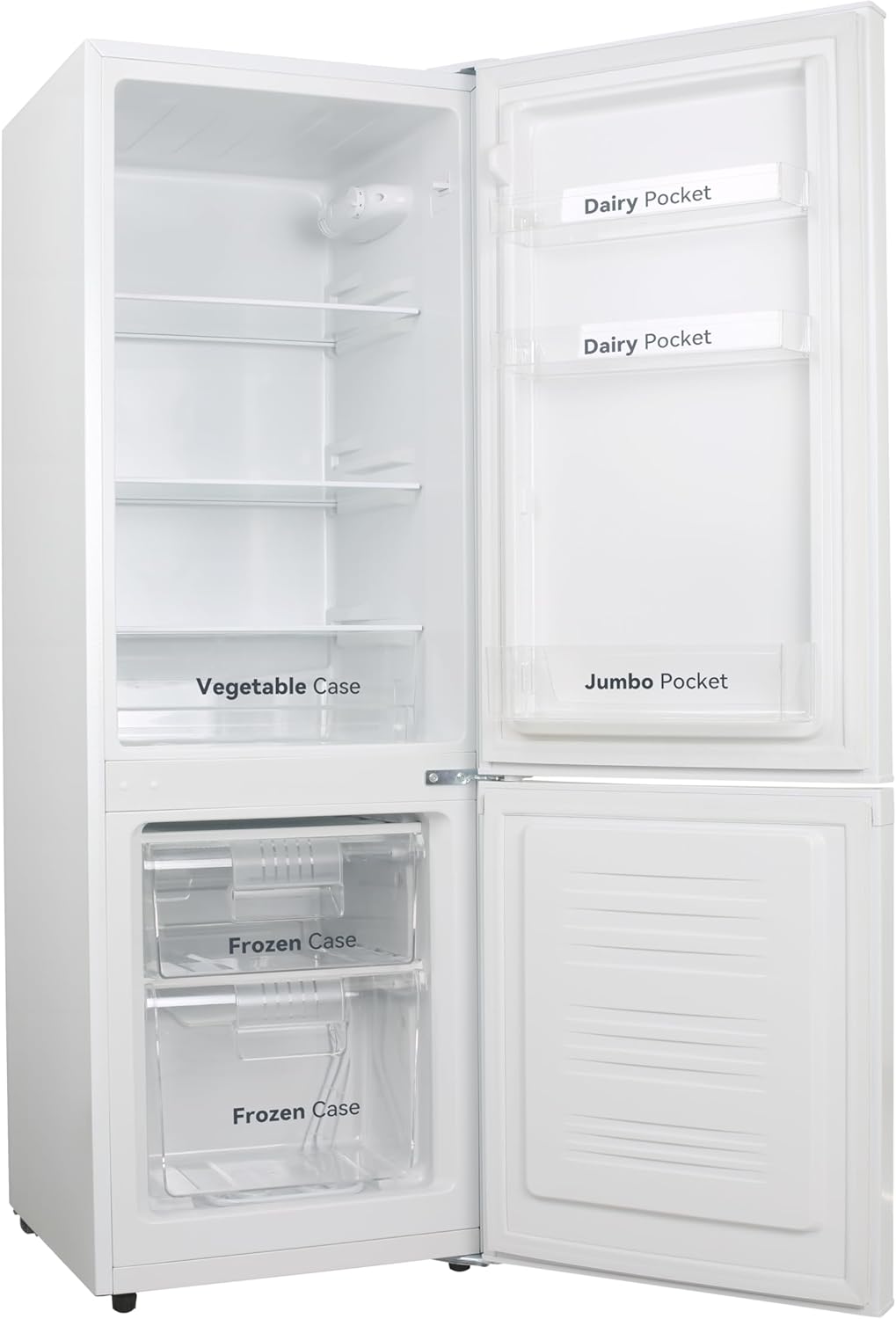 VOK Frigorífico Combi 154L EVR-154DEW, 142 cm Altura x 48,3 cm Ancho, Clase E, Bajo Nivel Sonoro 39 dB, Puerta Reversible, Estanterías Cristal Reforzado, Blanco