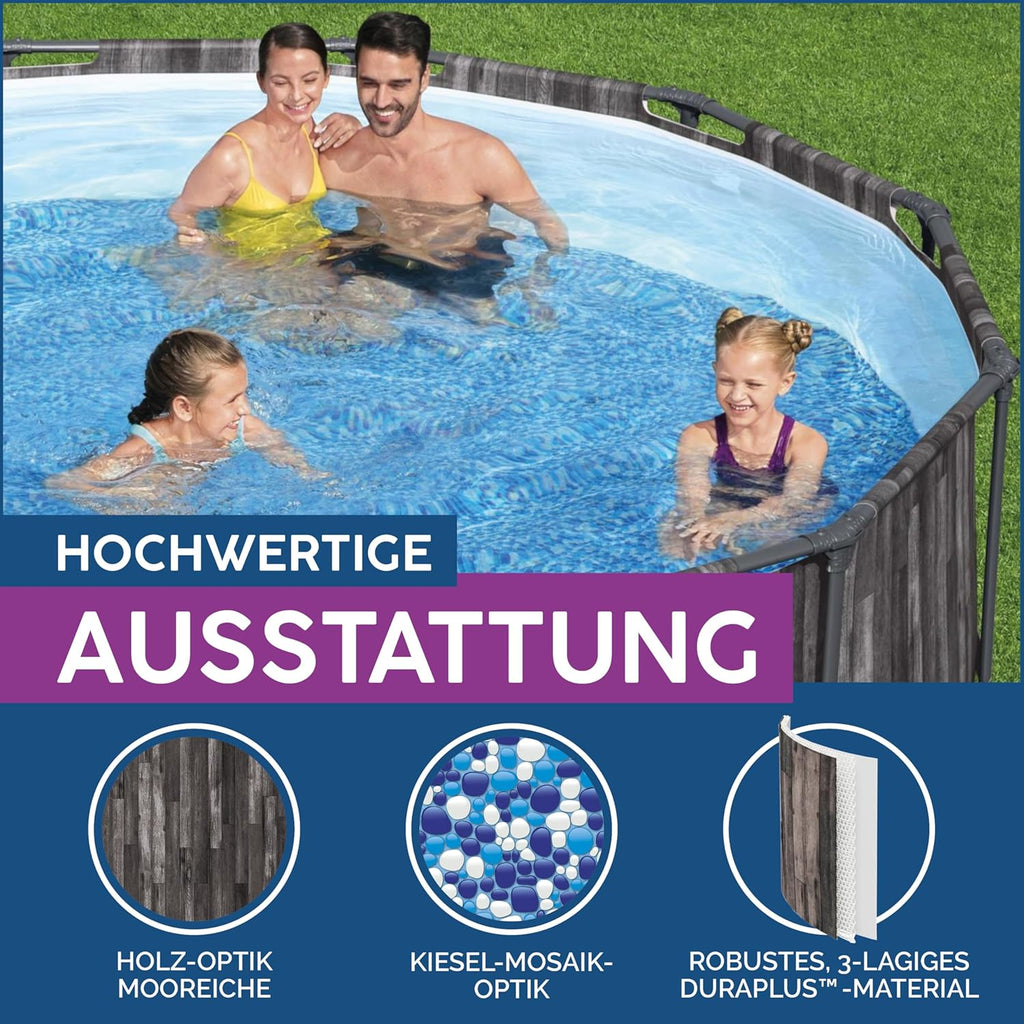 Bestway Steel Pro MAX Frame Pool – Rund (366 x 100 cm, inkl. Filterpumpe, Holzoptik)