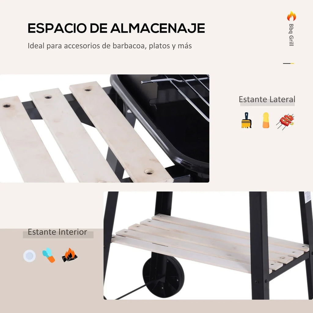 Holzkohlegrill mit Rädern und Ablage Outsunny 83x37x87cm Schwarz