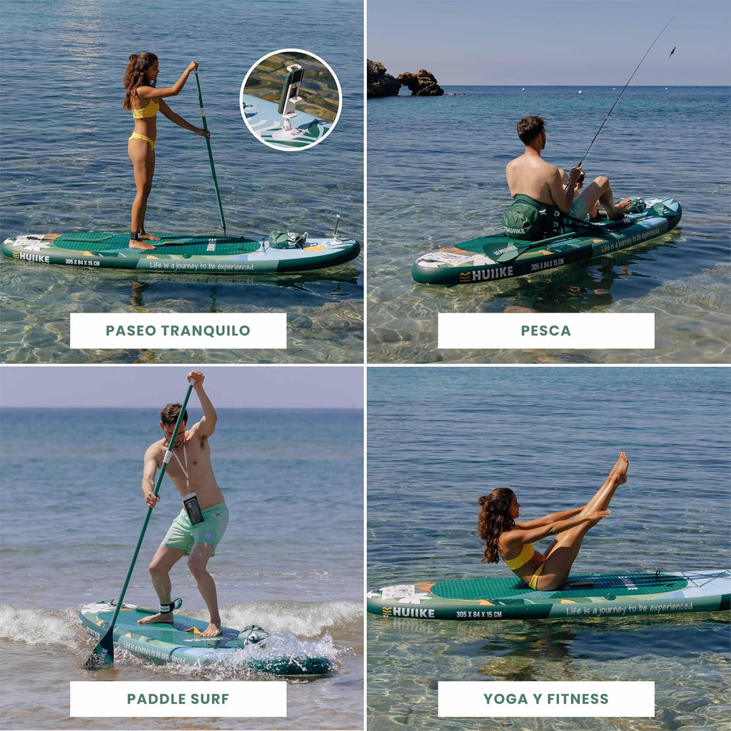 HUIIKE Tabla Paddle Surf Hinchable con Accesorios Incluidos, Remo, Quillas, Inflador. Stand Up Paddle Board Gran Estabilidad y Resistencia. 305 x 84 x 15 cm, Soporta hasta 130 kg