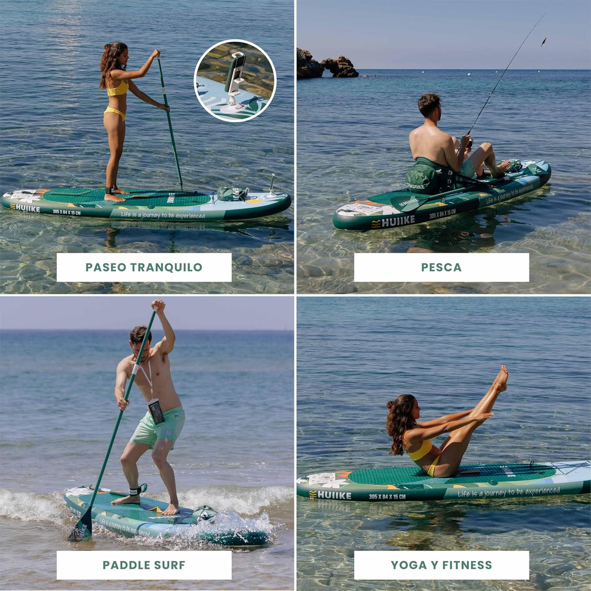 HUIIKE Tabla Paddle Surf Hinchable con Accesorios Incluidos, Remo, Quillas, Inflador. Stand Up Paddle Board Gran Estabilidad y Resistencia. 305 x 84 x 15 cm, Soporta hasta 130 kg
