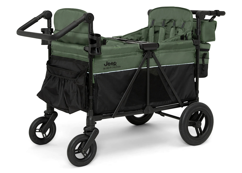 Carrito-Paseador Jeep Wrangler Deluxe para 4 Niños – Capota Desmontable, Bolsa Térmica, Asientos Modulares, Almacenamiento XXL, Ruedas Antipinchazos, Manillares Ajustables