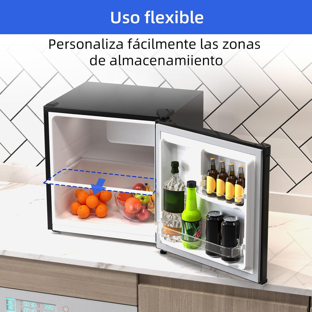 CHIQ Frigorífico Minibar capacidad 46L, Compresor incorporada, Botellero y Compartimiento Congelador, Control de Temperatura regulable, Bajo Nivel de ruido, Puerta Reversible, Color Negro