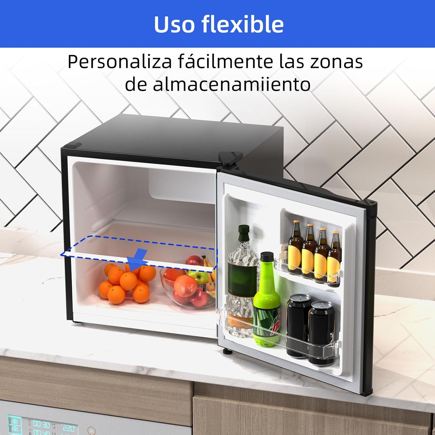 CHIQ Frigorífico Minibar capacidad 46L, Compresor incorporada, Botellero y Compartimiento Congelador, Control de Temperatura regulable, Bajo Nivel de ruido, Puerta Reversible, Color Negro