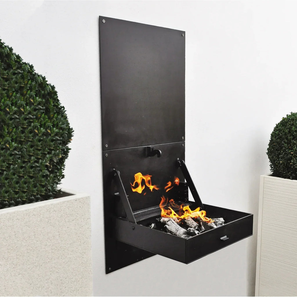 Tuozi - Bau-Grill für Holz und Kohle Modell Wall Ibbq mit Schutzplatte (schwarz - 58,5 x 57 x 114 cm) Art.-Nr.: 4200/2