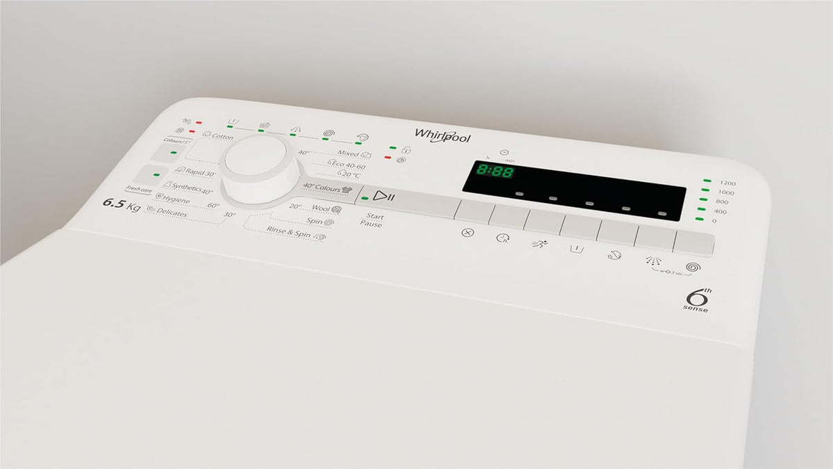 Whirlpool - Lavadora carga superior 6.5 kg TDLR 65230SS EU/N blanco, 1200 rpm, tecnología 6th sense y freshcare, motor universal, eficiencia NEL D