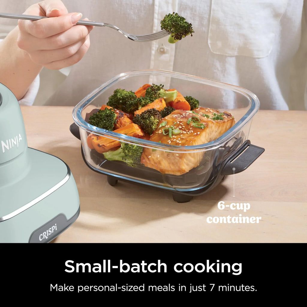 2026 Ninja Crispi Freidora de Aire Caliente, Compatible con Microondas, Congelador y Lavavajillas, Sistema de Cocina Portátil en Vidrio No Tóxico, Recipiente de Vidrio de 1,5 L con 6 Tazas y Tapas