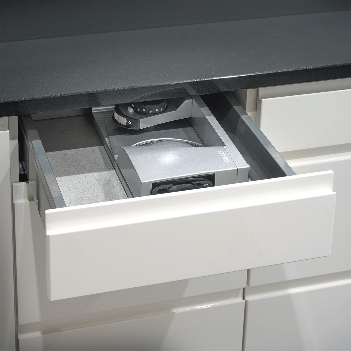 GRAEF MYtiny MT1000 - Klappbare Allesschneider, 170 W, Klinge Ø170 mm, Metall, Schnittstärke 0-15 mm, Brot, kompakt, Made in Germany, Silber