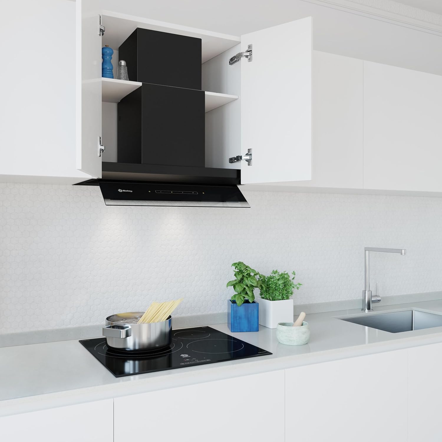 Balay – Integrierbare Deko-Dunstabzugshaube, 60 cm breit, 4 Leistungsstufen, Abluft- oder Umluftbetrieb, Schwarz, 3BD967GN