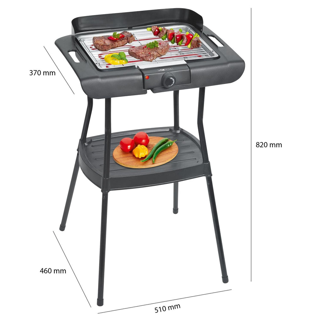 Barbacoa Eléctrica Con Patas, Parrilla Cromada, Ajuste Temperatura, Interior / Exterior Negro/plata 2000w Clatronic Bqs 3508